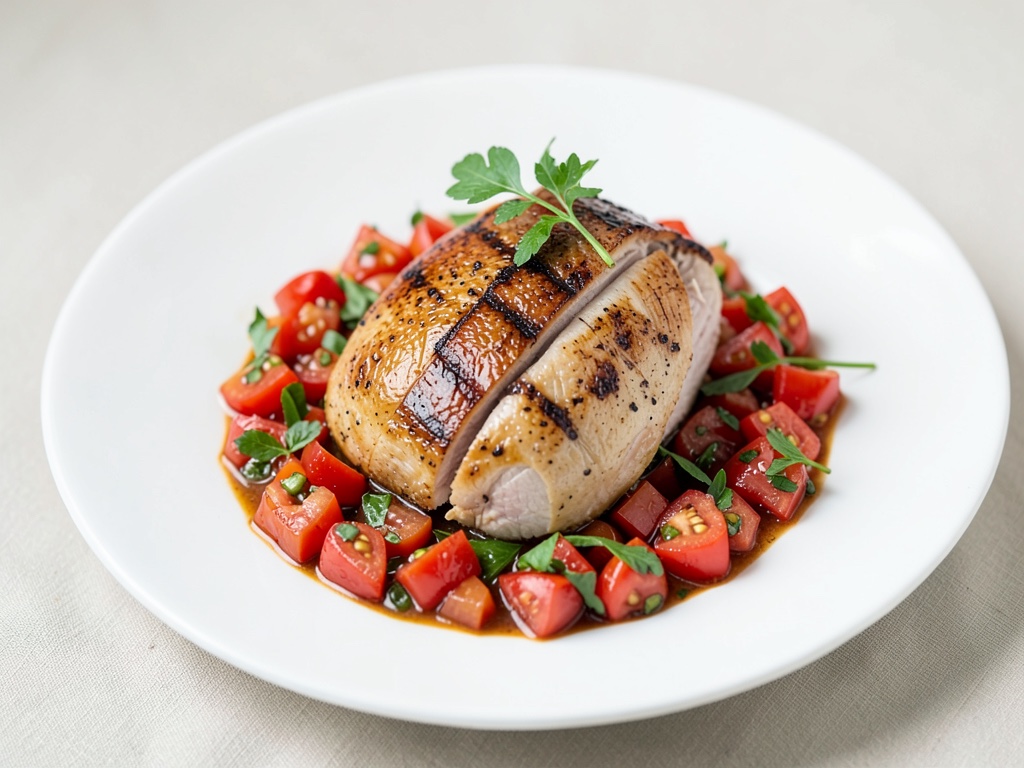 Pechuga de pavo a la parrilla con salsa de tomate fresca