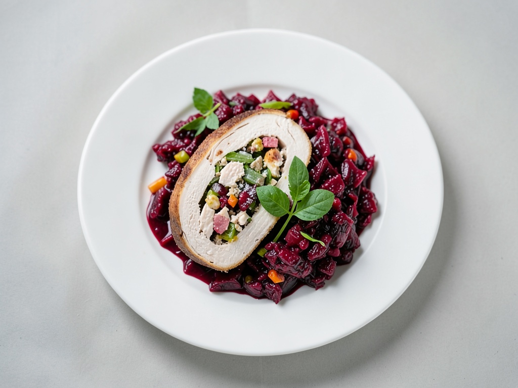 Petto di pollo con ripieno di cavolo cappuccio a punta e couscous di cavolo rosso