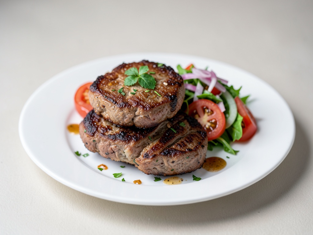 Hamburger di tacchino croccanti con insalata fresca di pomodori e cipolle