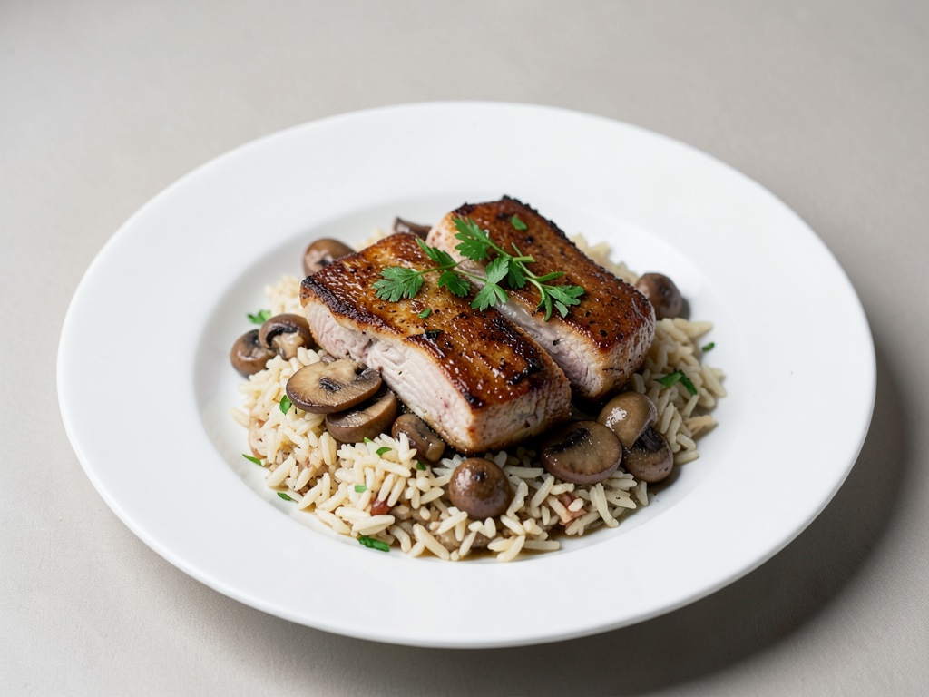 Straccetti di tacchino con funghi champignon e riso