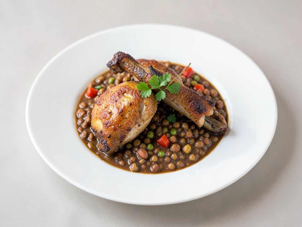 Cosce di tacchino croccanti con zuppa di lenticchie rustica