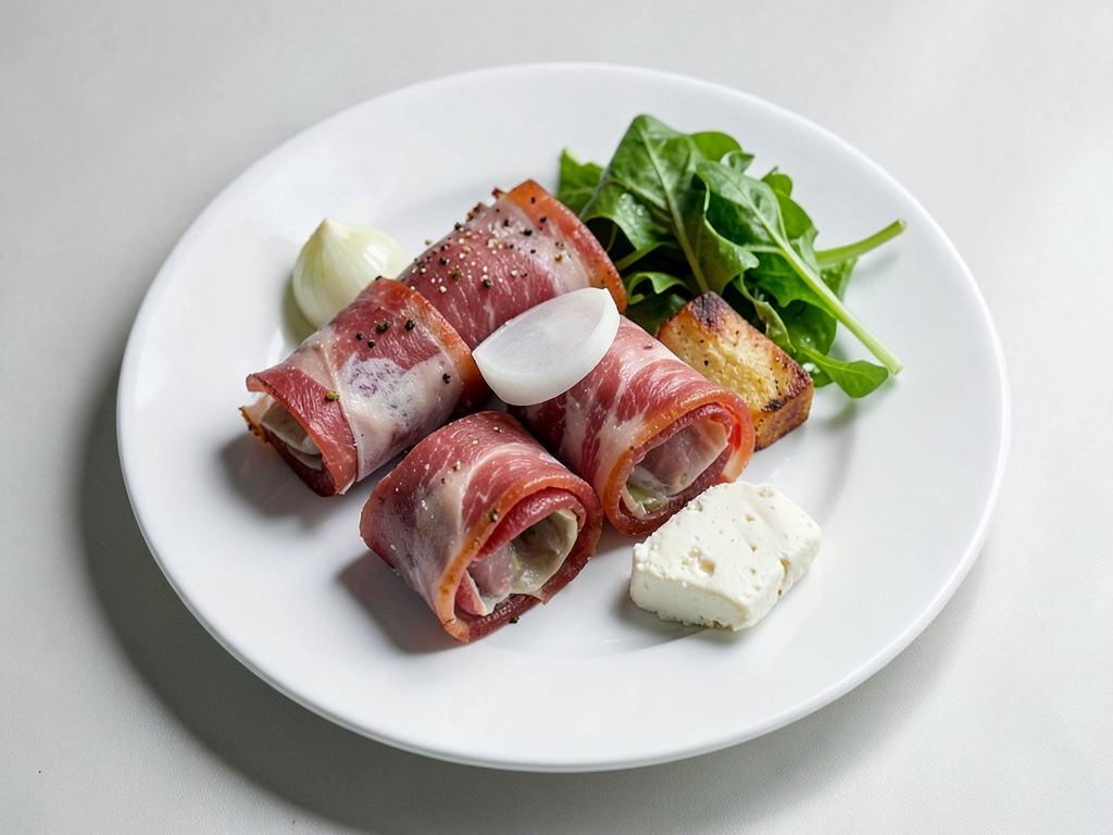 Rollos de pavo con queso feta y ensalada