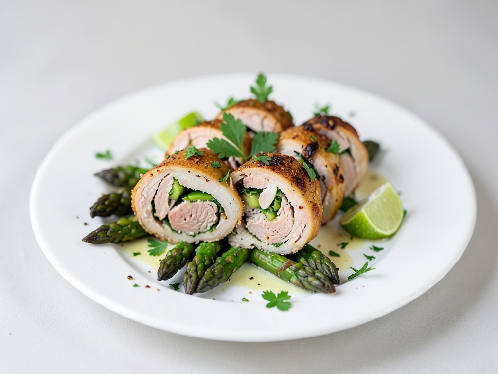 Rollitos de pavo con espárragos y lima