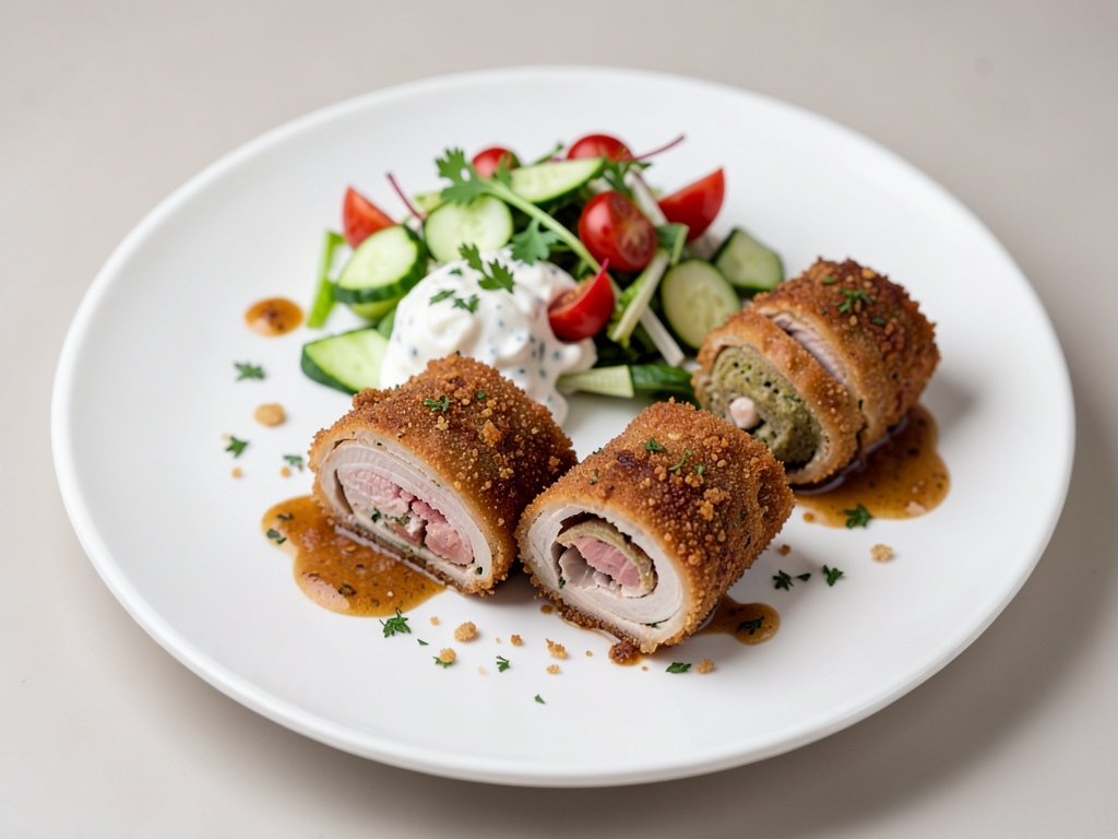 Involtini di tacchino croccanti con insalata di cetrioli e yogurt