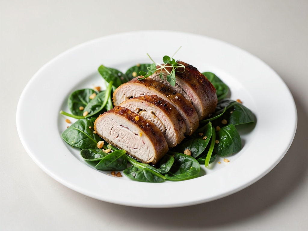 Involtini di tacchino su spinaci foglia