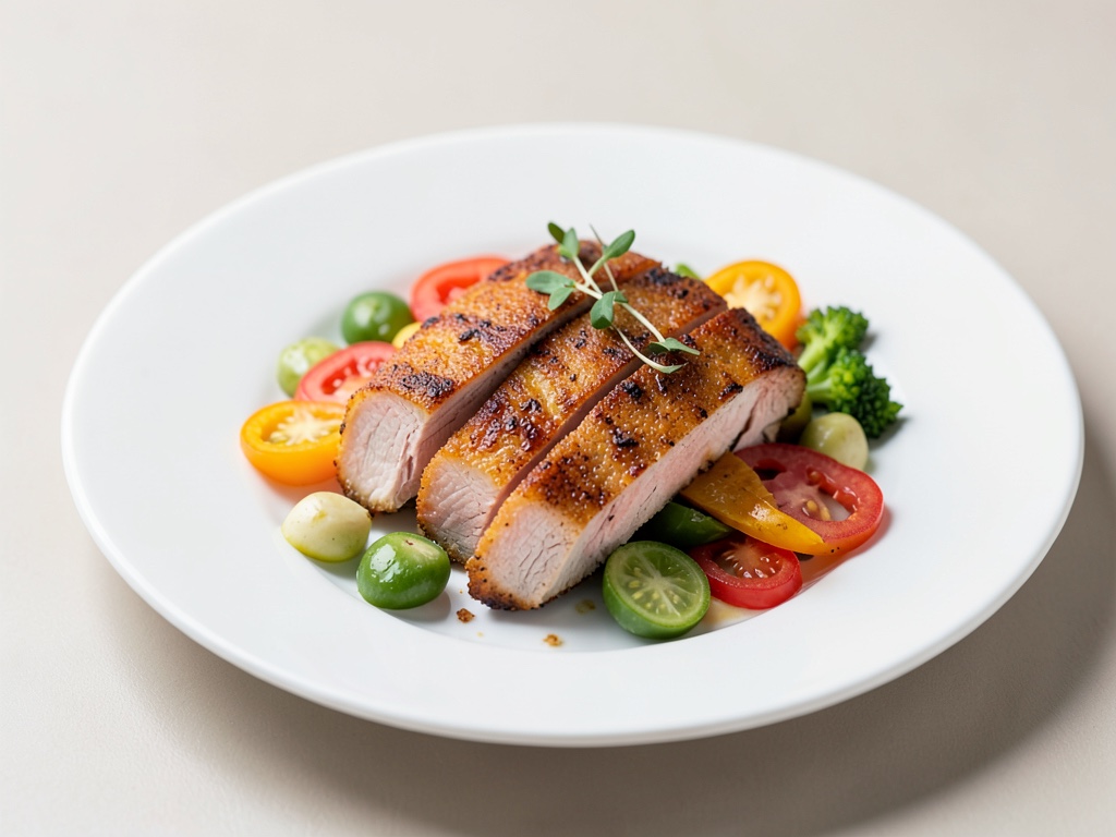 Escalopes de dinde croustillantes au jambon de saumon et légumes