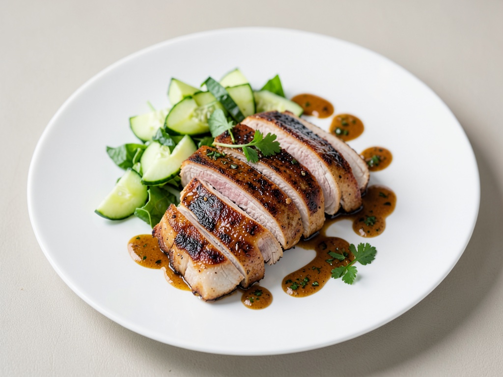 Filets de dinde grillés avec salade de concombre frais