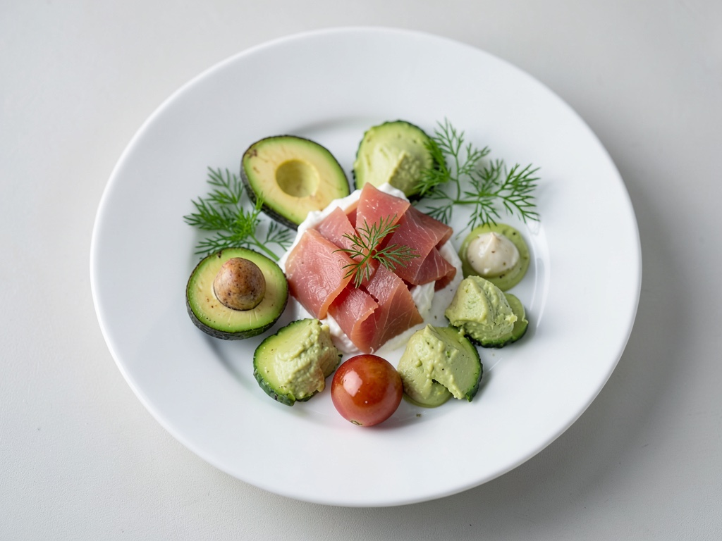 Mezcla cremosa de requesón con aguacate y salmón ahumado