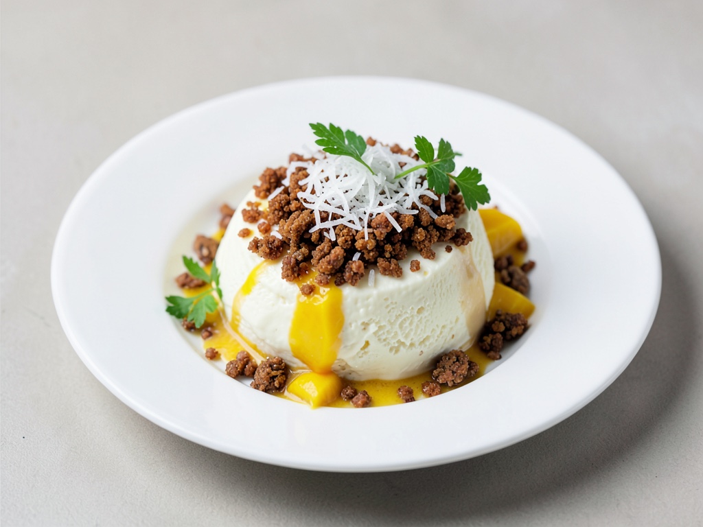 Quark-Mango-Creme mit knusprigem Pumpernickel-Kokos-Topping