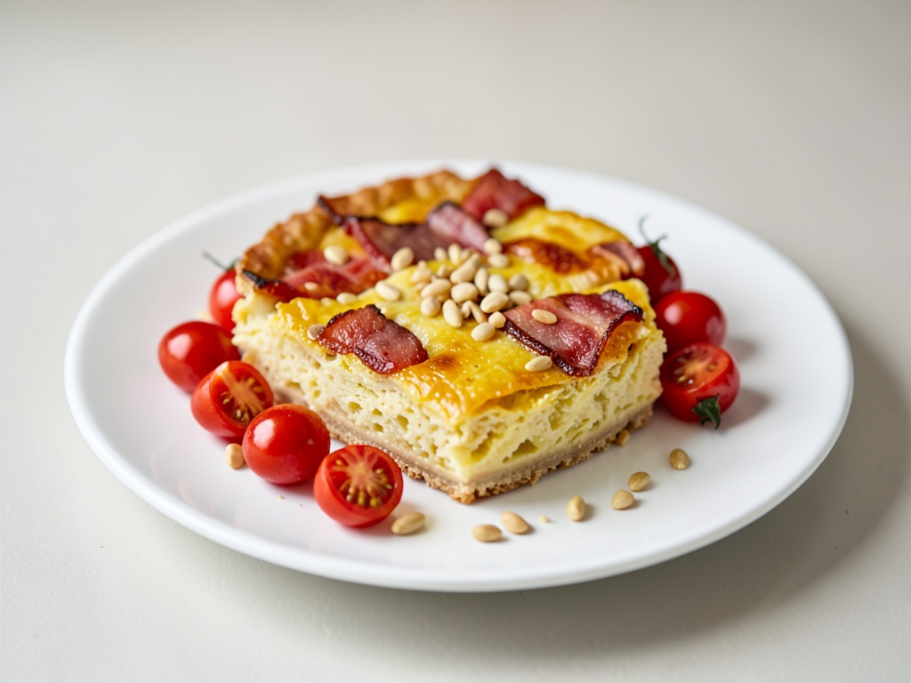 Quiche croccante con pomodorini, pancetta e pinoli