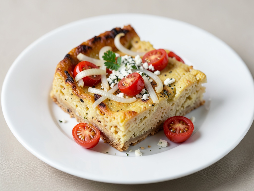 Quiche di polenta con cipolle, pomodorini e gorgonzola
