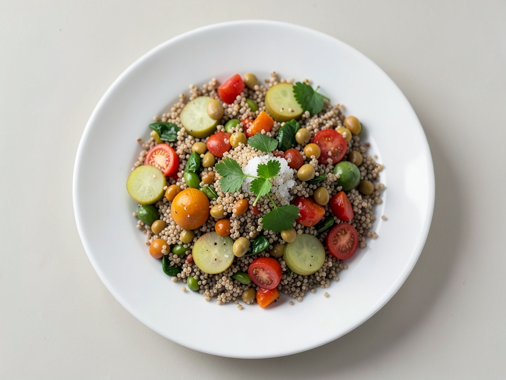 Poêle colorée de quinoa et pois chiches aux légumes frais