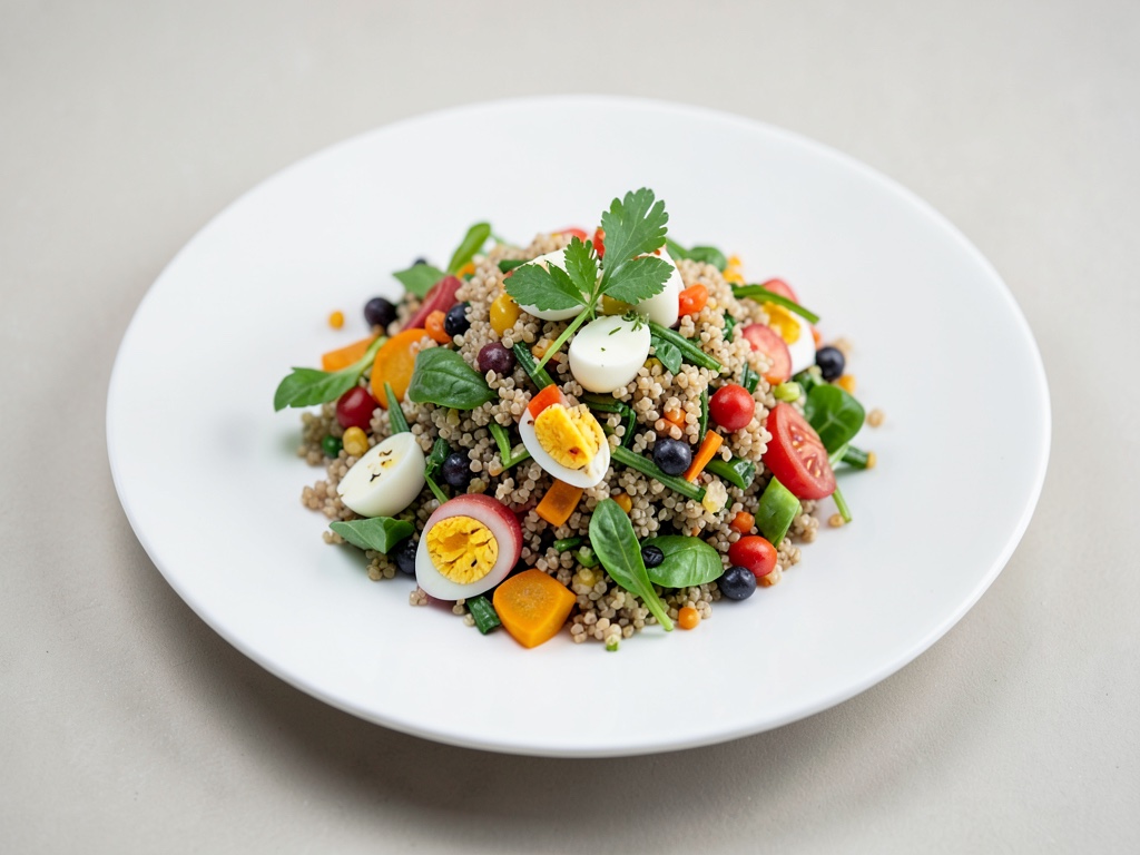 Insalata di quinoa colorata con uova e verdure