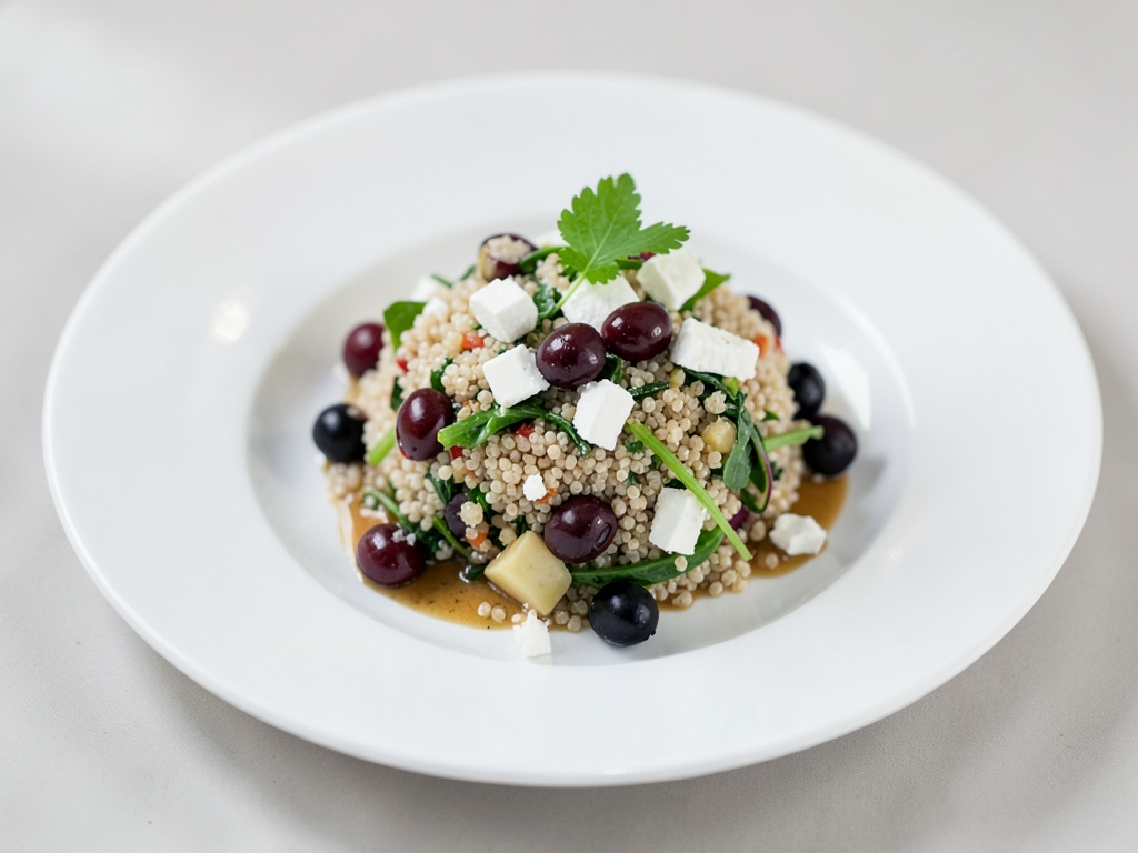 Insalata fresca di quinoa con formaggio di pecora e olive