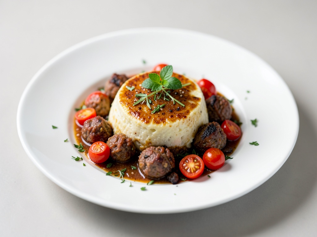 Raclette con polpette di carne e pomodori