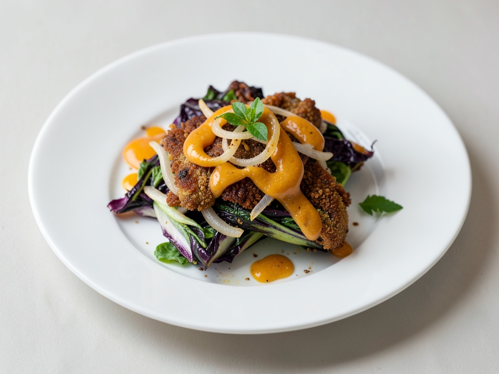 Radicchio croccante con cipolle e condimento alle arance