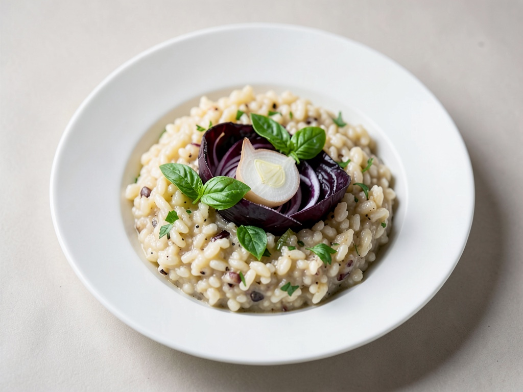 Risotto cremoso con radicchio e basilico fresco