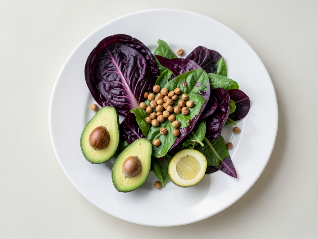 Gamberi di mare croccanti su insalata di radicchio e avocado