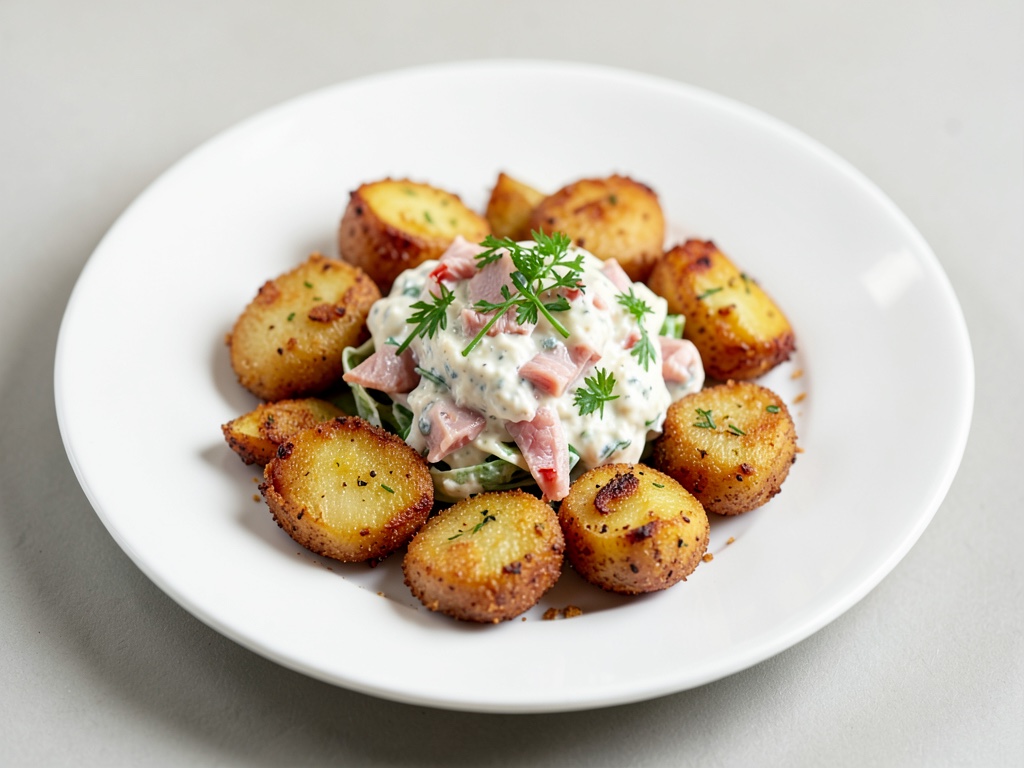 Patate croccanti con insalata cremosa di trote affumicate