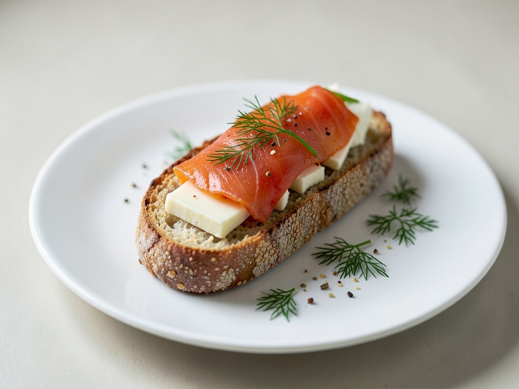 Baguette croccante con salmone affumicato, formaggio e aneto