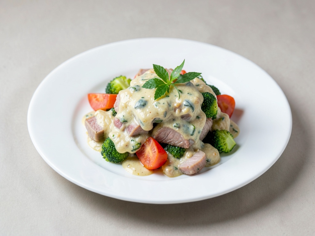 Cremiges Kalbsgulasch mit Gemüse