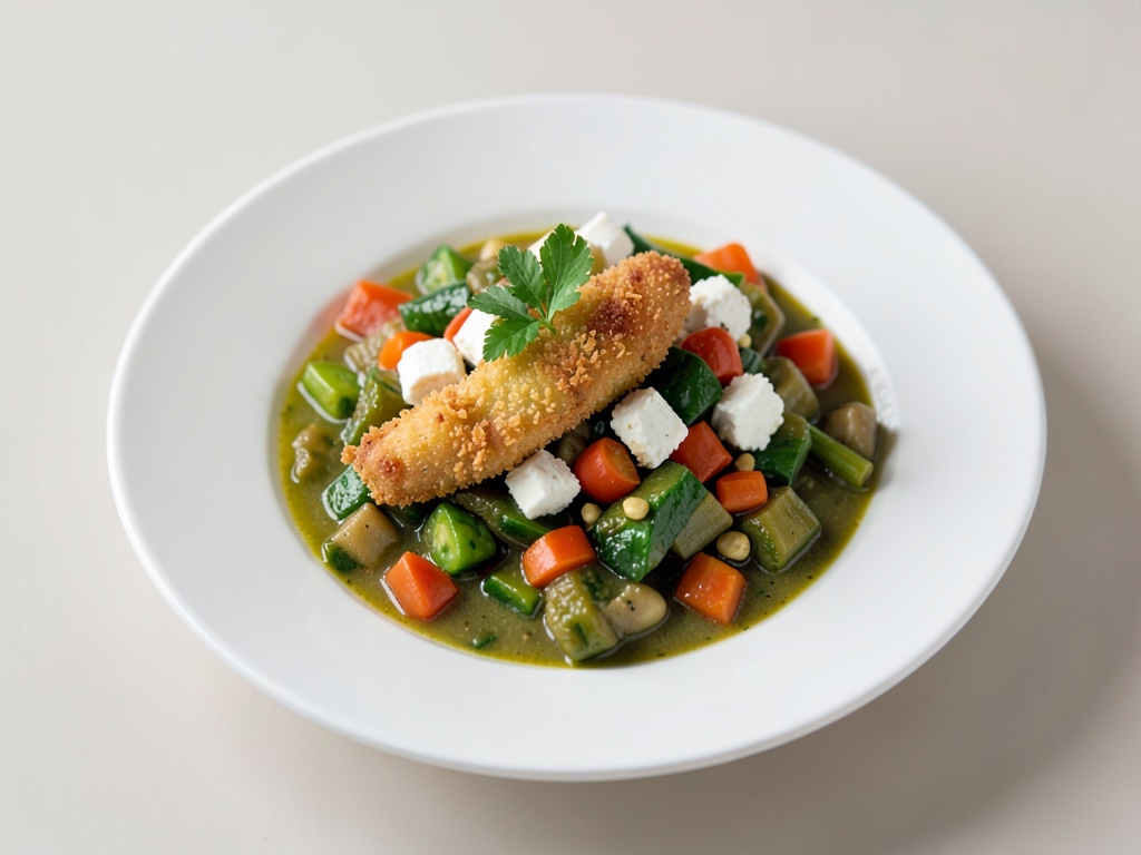 Stufato di verdure con feta impanata