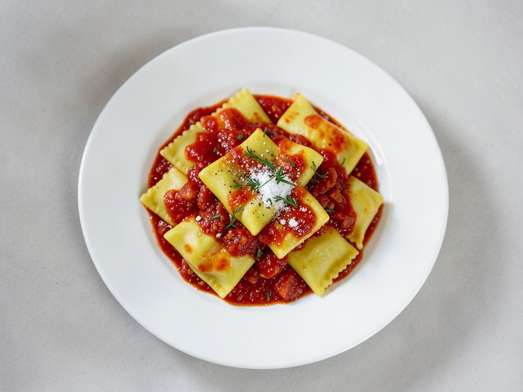 Ravioli fatti in casa con salsa di pomodoro fresca