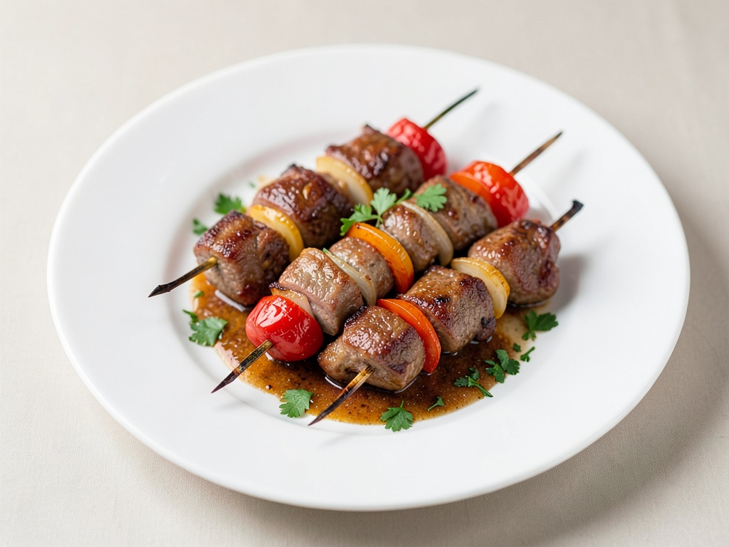 Spiedini di carne marinati con peperoni e cipolle