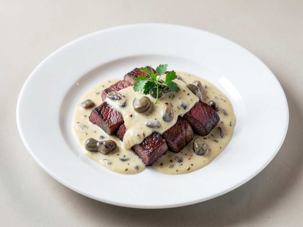Fette di cinghiale tenere in salsa cremosa di morelle