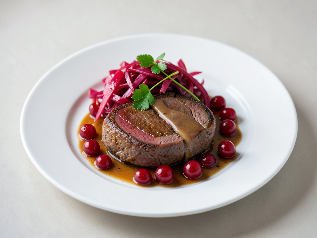 Fillet de cerf tendre avec chou rouge juteux et airelles sucrées-acidulées