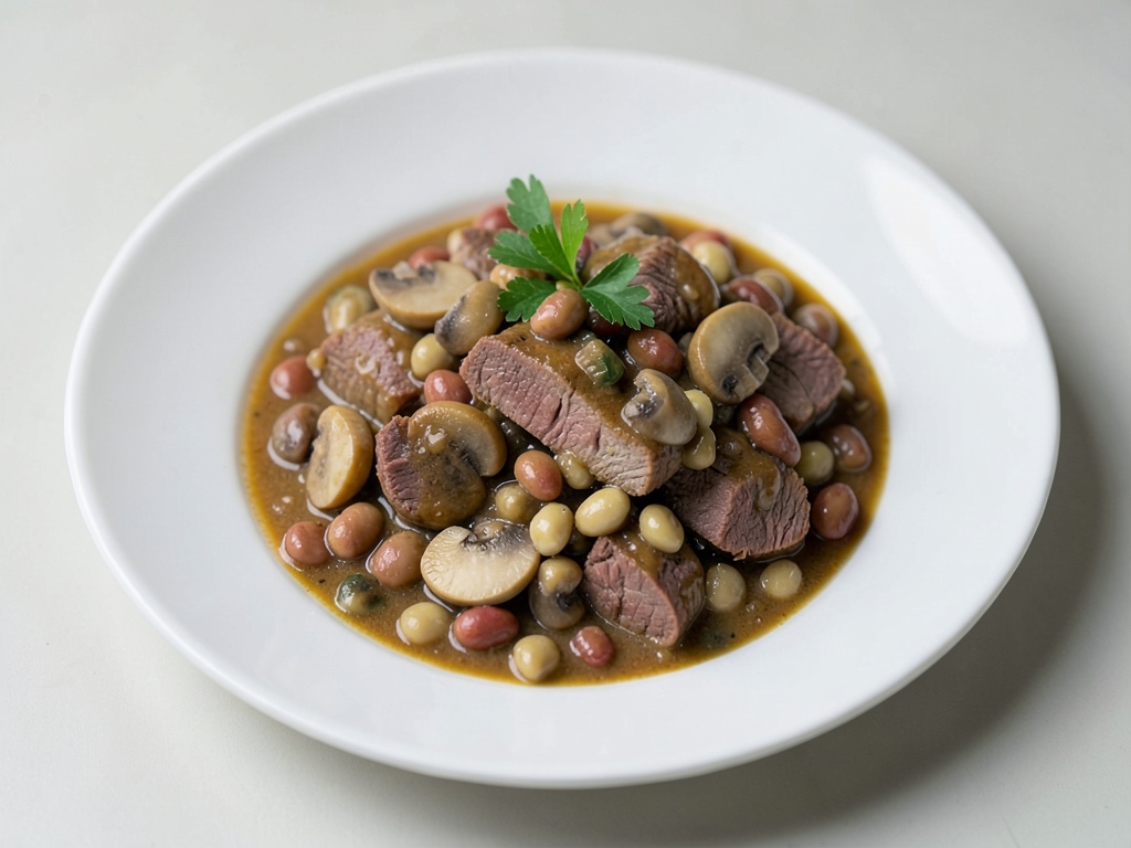 Tenere gulasco di cervo con funghi e fagioli