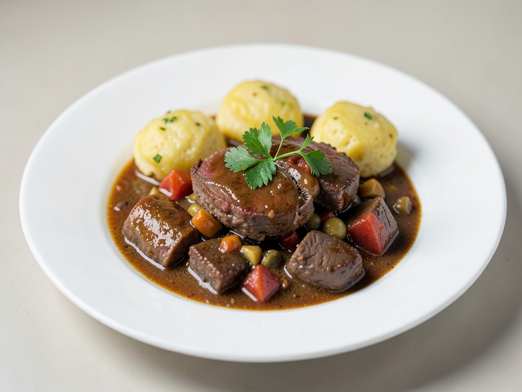 Tenere gulasco di cervo con gnocchi di patate fatti in casa