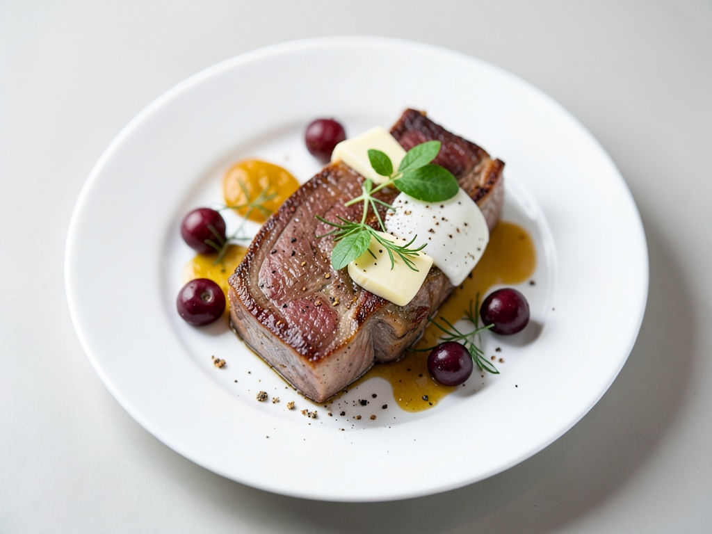 Steaks de filet de chevreuil tendres avec poires glacées et airelles