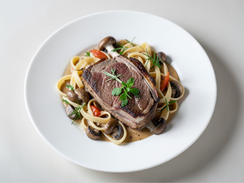 Filetto di cervo arrosto con spätzle fatti in casa e chanterelles