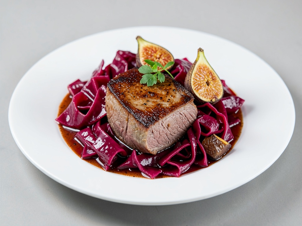 Finto di Re di Cinghiale su Cavolo Rosso Dolce-Acido con Fichi Caramellati