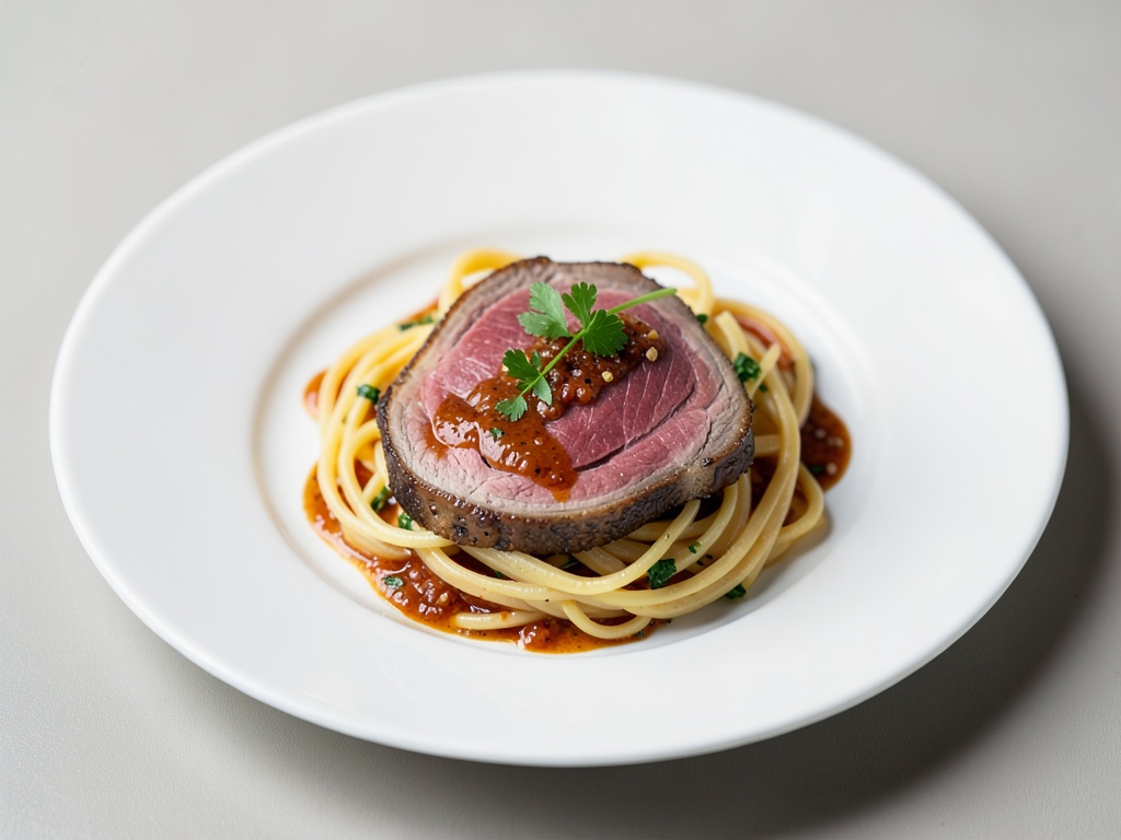 Rehrückenfilet mit Nudeln