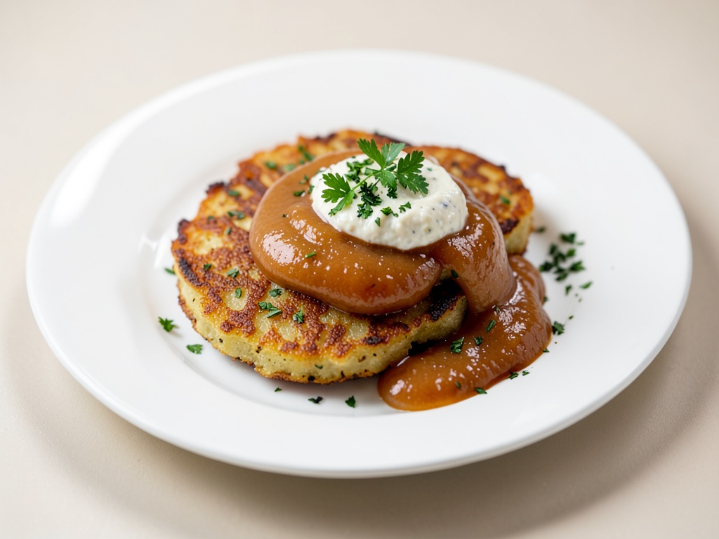 Knusprige Kartoffelpuffer mit selbstgemachtem Apfelmus und frischem Kräuterquark