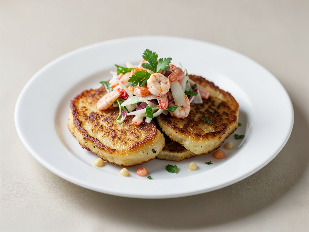 Knusprige Kartoffelpuffer mit frischem Flusskrebssalat