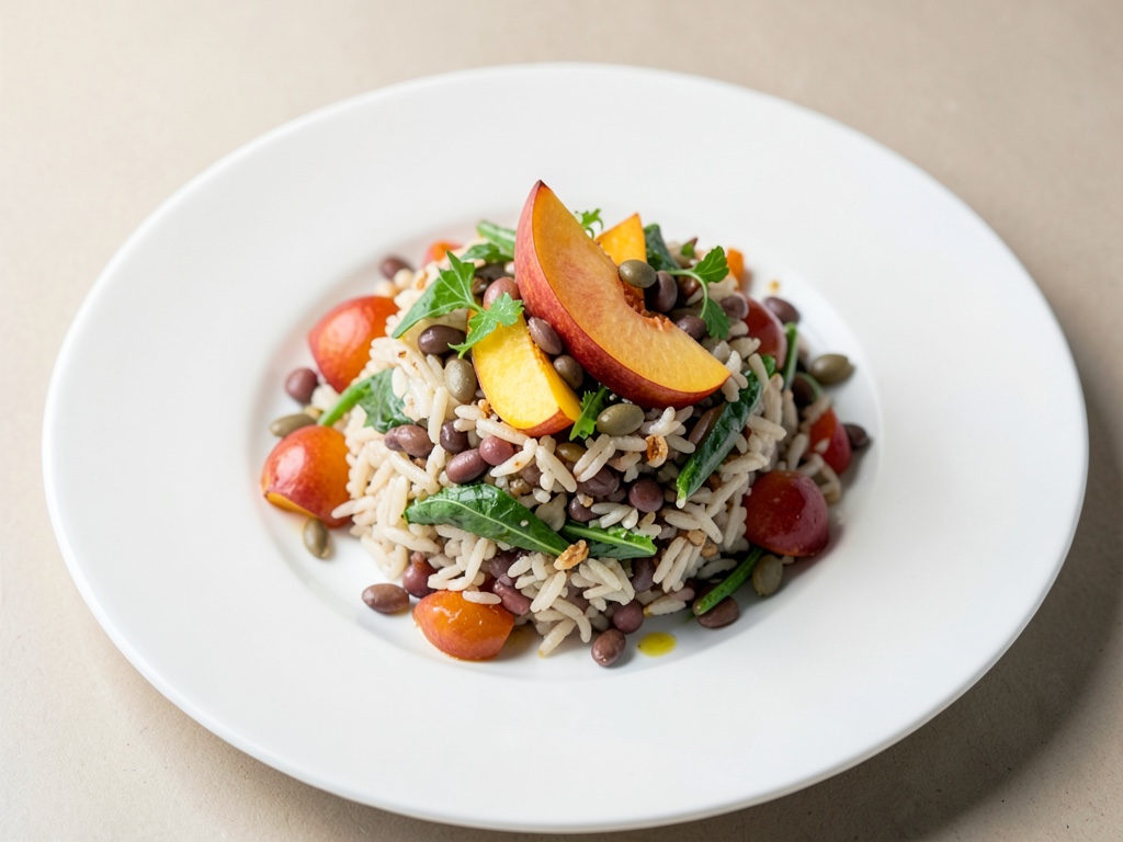 Rinfrescante Insalata di Riso e Fagioli con Nettarina e Semi di Zucca Tostati