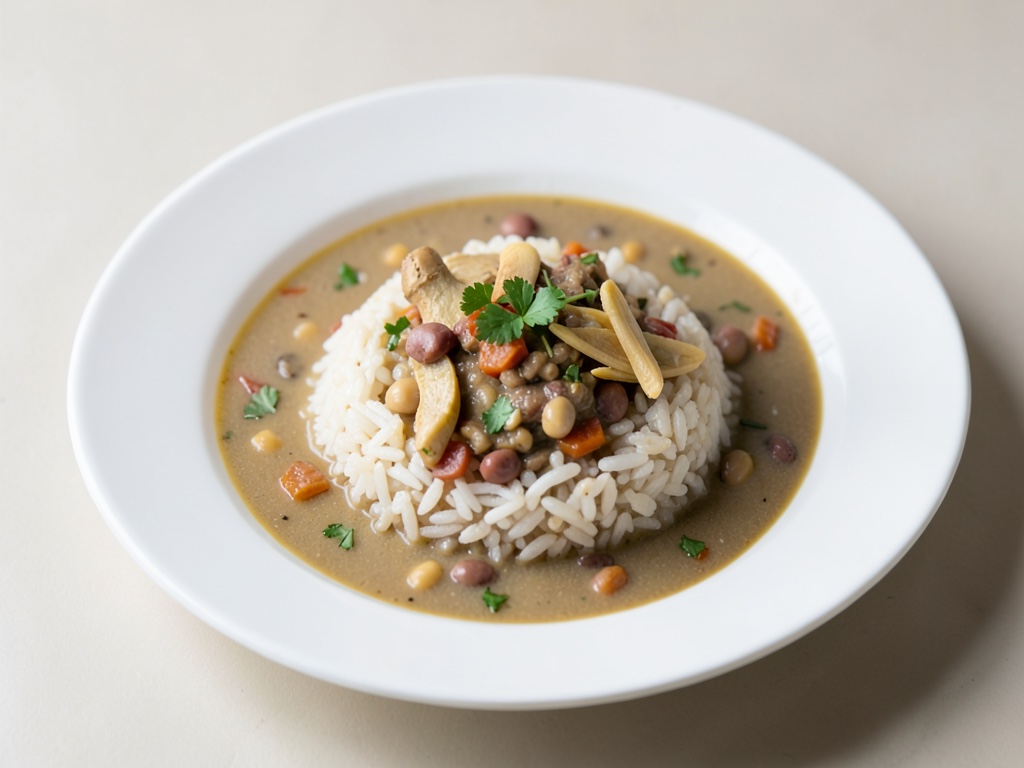 Zuppa riscaldate di riso e fagioli con zenzero