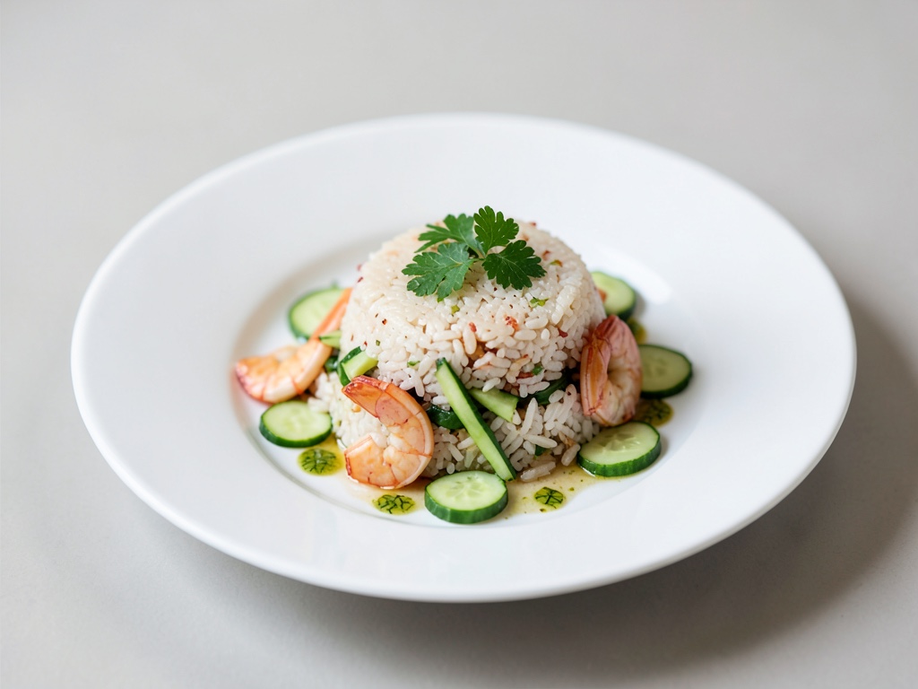 Insalata fresca di riso e gamberi con cetriolo