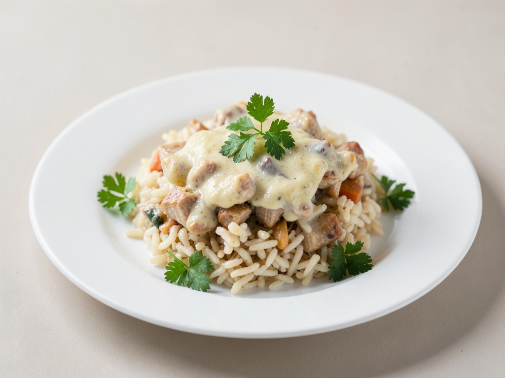Gratin cremoso di riso e pollo