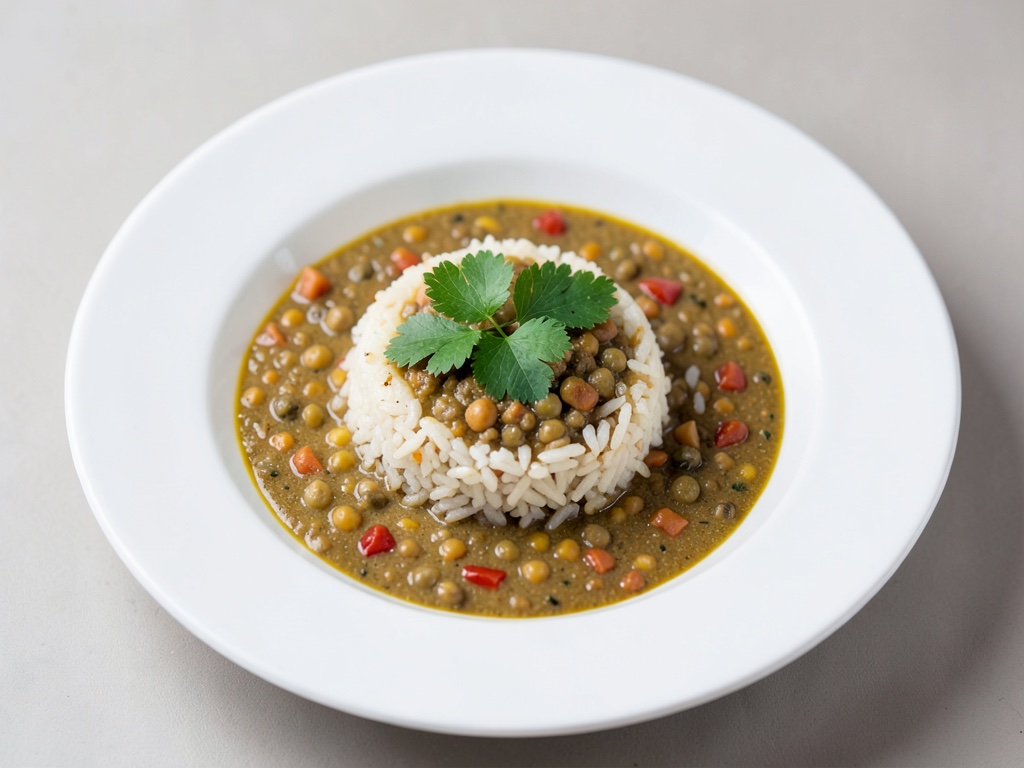 Zuppa calda di riso e lenticchie