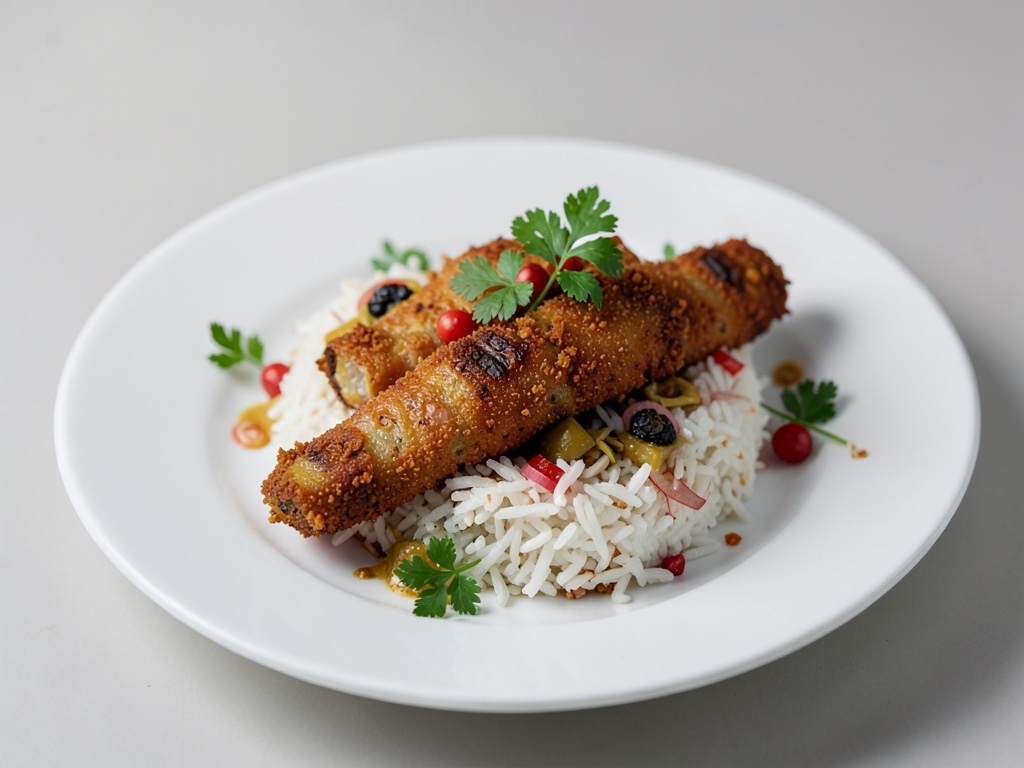 Banane fritte croccanti sul riso