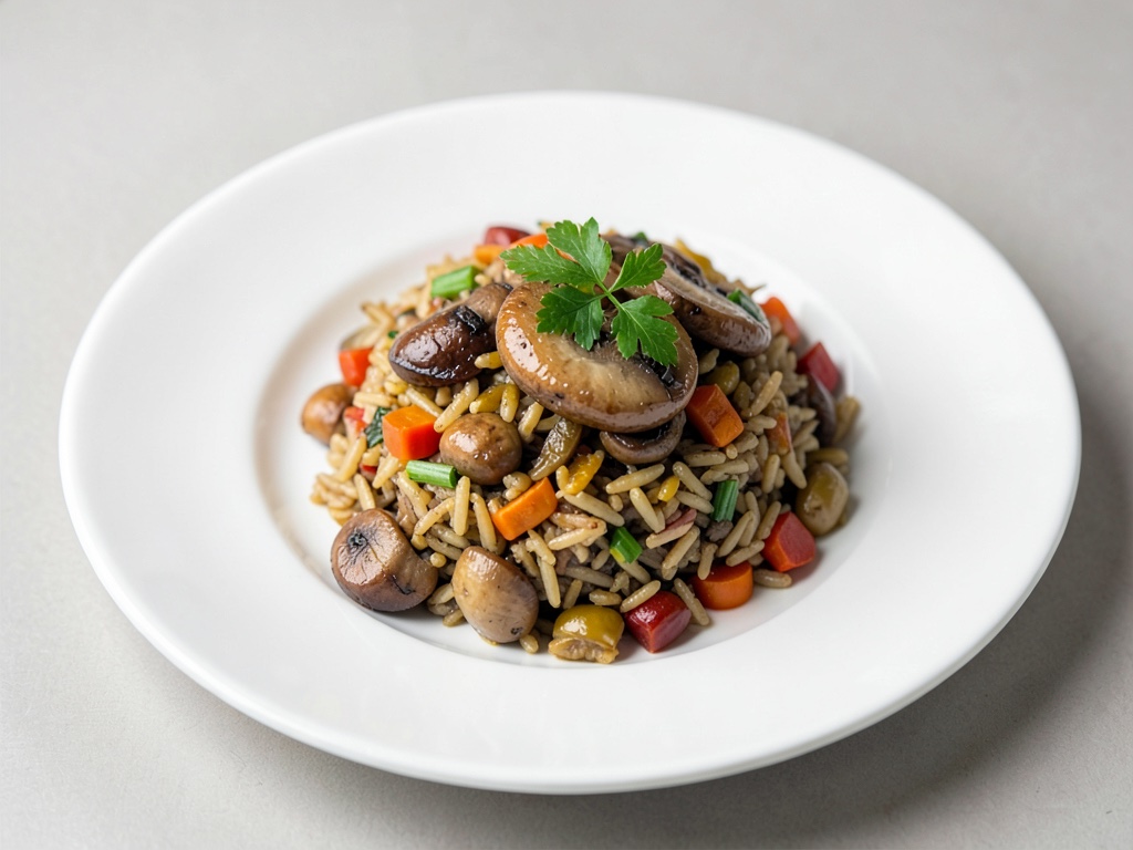 Riso con verdure e funghi in padella