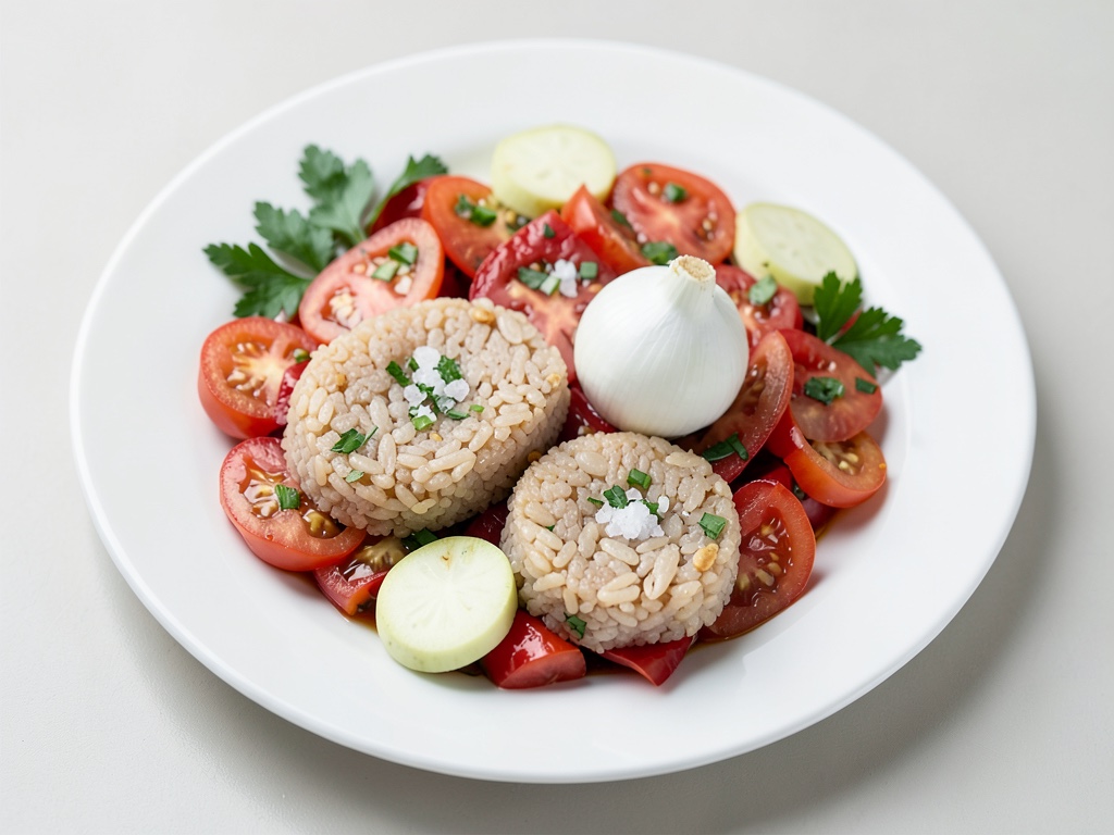 Croustillantes boulettes de riz et carottes avec vinaigrette tomate fraîche