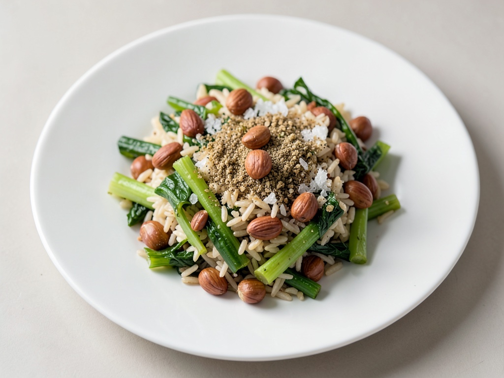 Insalata leggera di riso selvatico e asparagi con noci