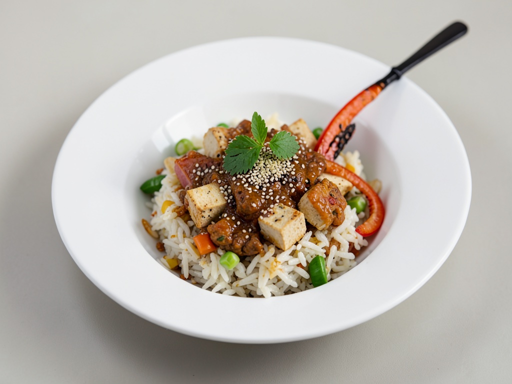 Bowl di riso con tofu e sesamo