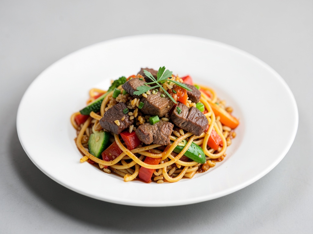 Spaghetti di riso piccanti con manzo e verdure