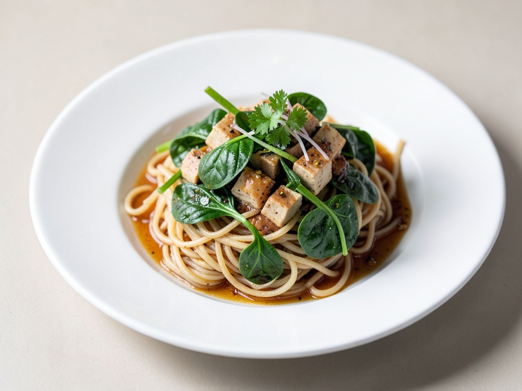 Nouilles de riz aux épinards et tofu